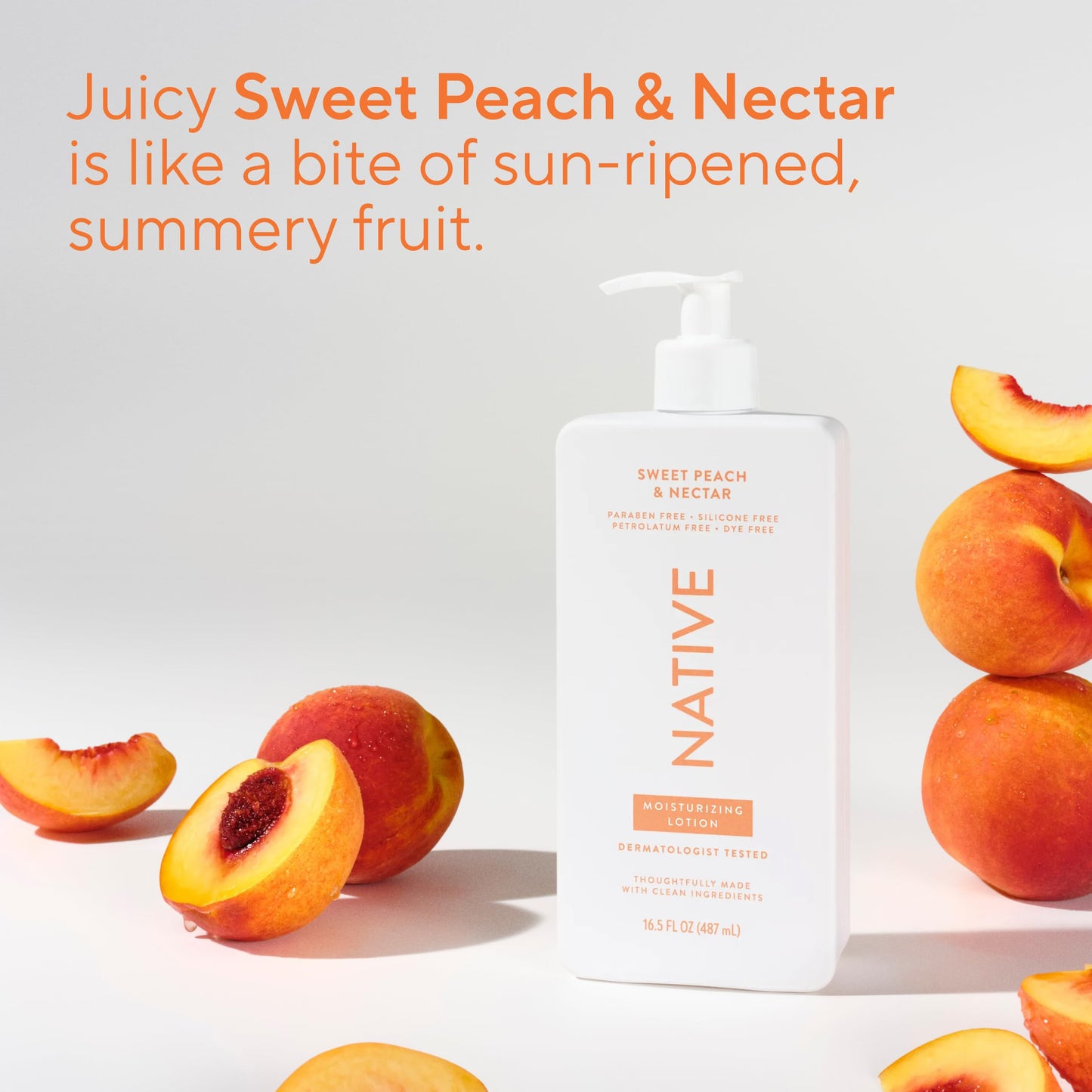 Native Body Lotion, Sweet Peach & Nectar, 48-Hour Hydration for Dry & Sensitive Skin, Made with Plant-Based Moisturizers like Shea Butter, Silicone & Paraben Free, 16.5 fl oz