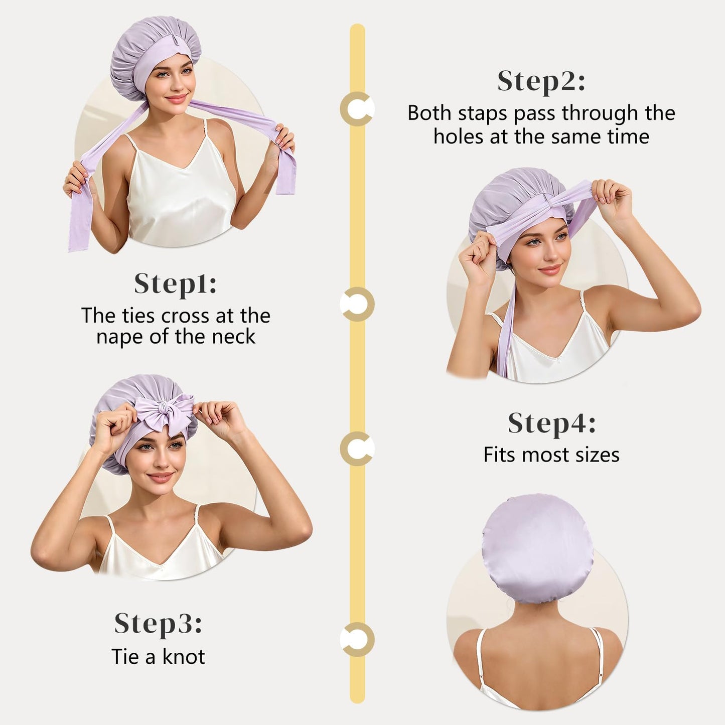 ZIMASILK 100% Mulberry Silk Bonnet for Sleeping Women Long Hair Double Layer Silk Hair Wrap with Tie Band Stay On Head (1Pc, Purple)