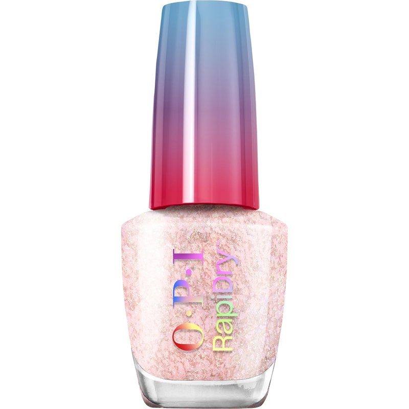 OPI RapiDry Cheers to No Smears | Semi-sheer Soft Peach Glitter Quick Dry Nail Polish | Vegan, Smudge Proof, Fast Drying