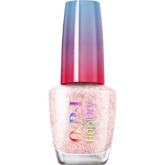 OPI RapiDry Cheers to No Smears | Semi-sheer Soft Peach Glitter Quick Dry Nail Polish | Vegan, Smudge Proof, Fast Drying