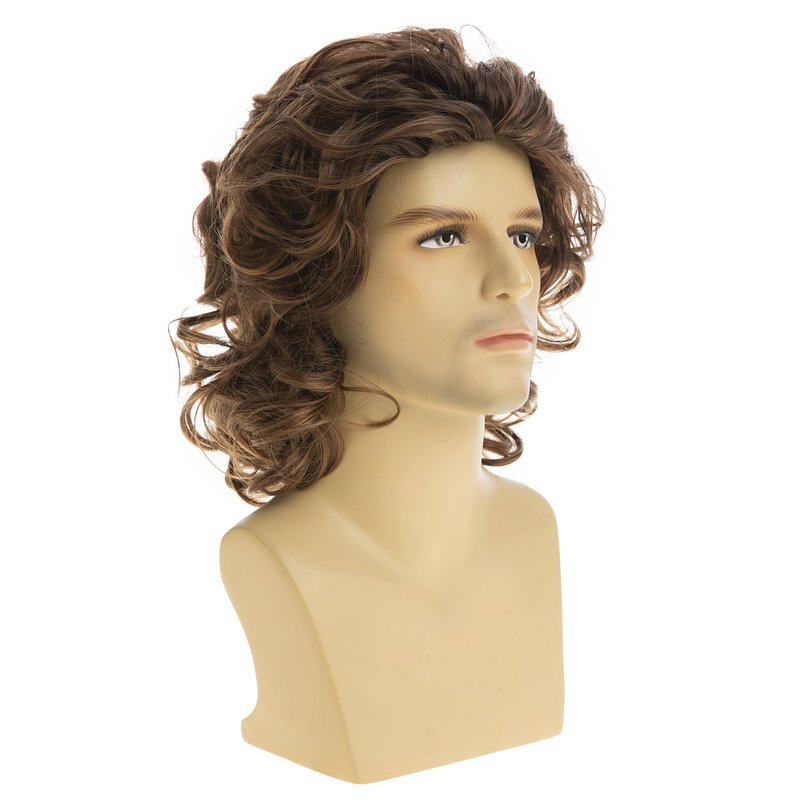 Baruisi Mens Short Curly Wig Light Brown Fluffy Cosplay Costume Hair Wig