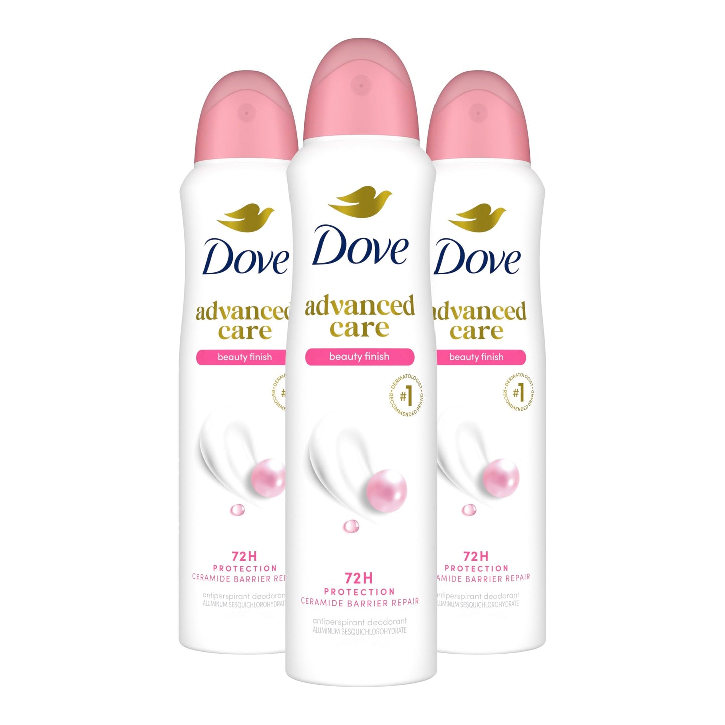Dove Advanced Care Antiperspirant Deodorant Spray Beauty Finish 3 Count To help skin barrier repair after shaving by boosting skin's ceramide levels 72-hour for Soft Underarms 3.8 oz