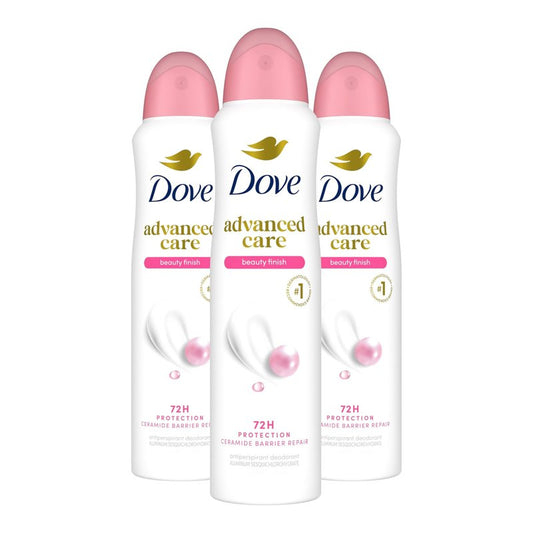 Dove Advanced Care Antiperspirant Deodorant Spray Beauty Finish 3 Count To help skin barrier repair after shaving by boosting skin's ceramide levels 72-hour for Soft Underarms 3.8 oz