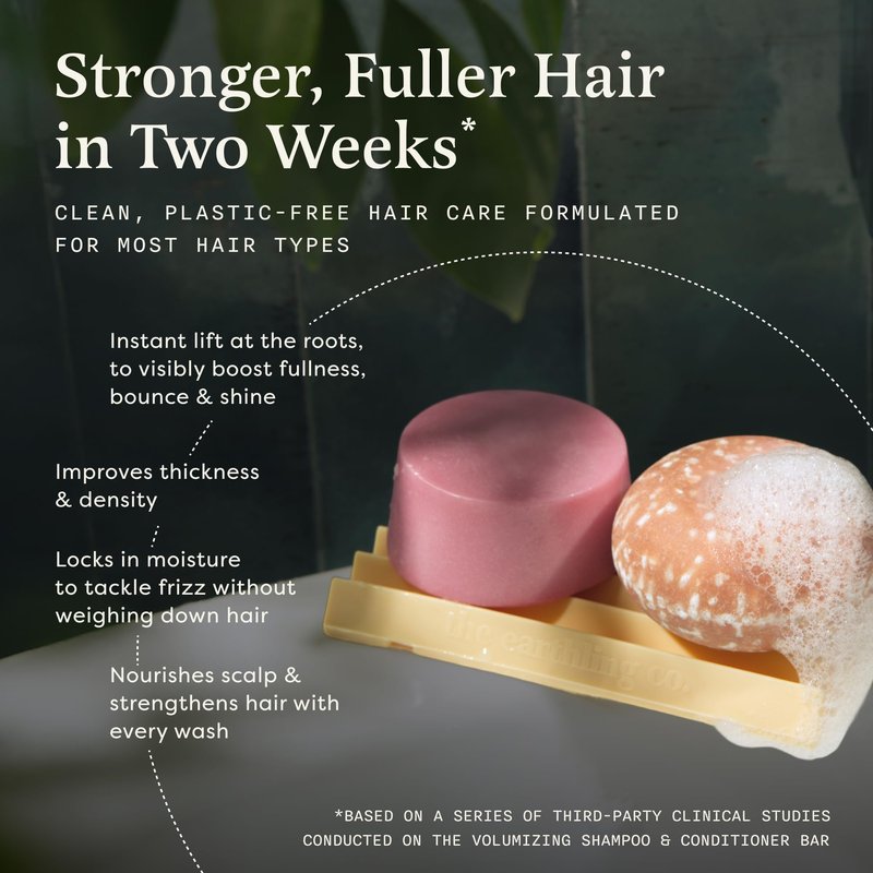 The Earthling Co. Volumizing Shampoo & Conditioner Bar Set For Thickening, Fullness, Strength, and Growth - Sulfate, SIlicone, Paraben Free for Thin, Flat, Fine Hair - Made in USA (Vanilla Coconut)