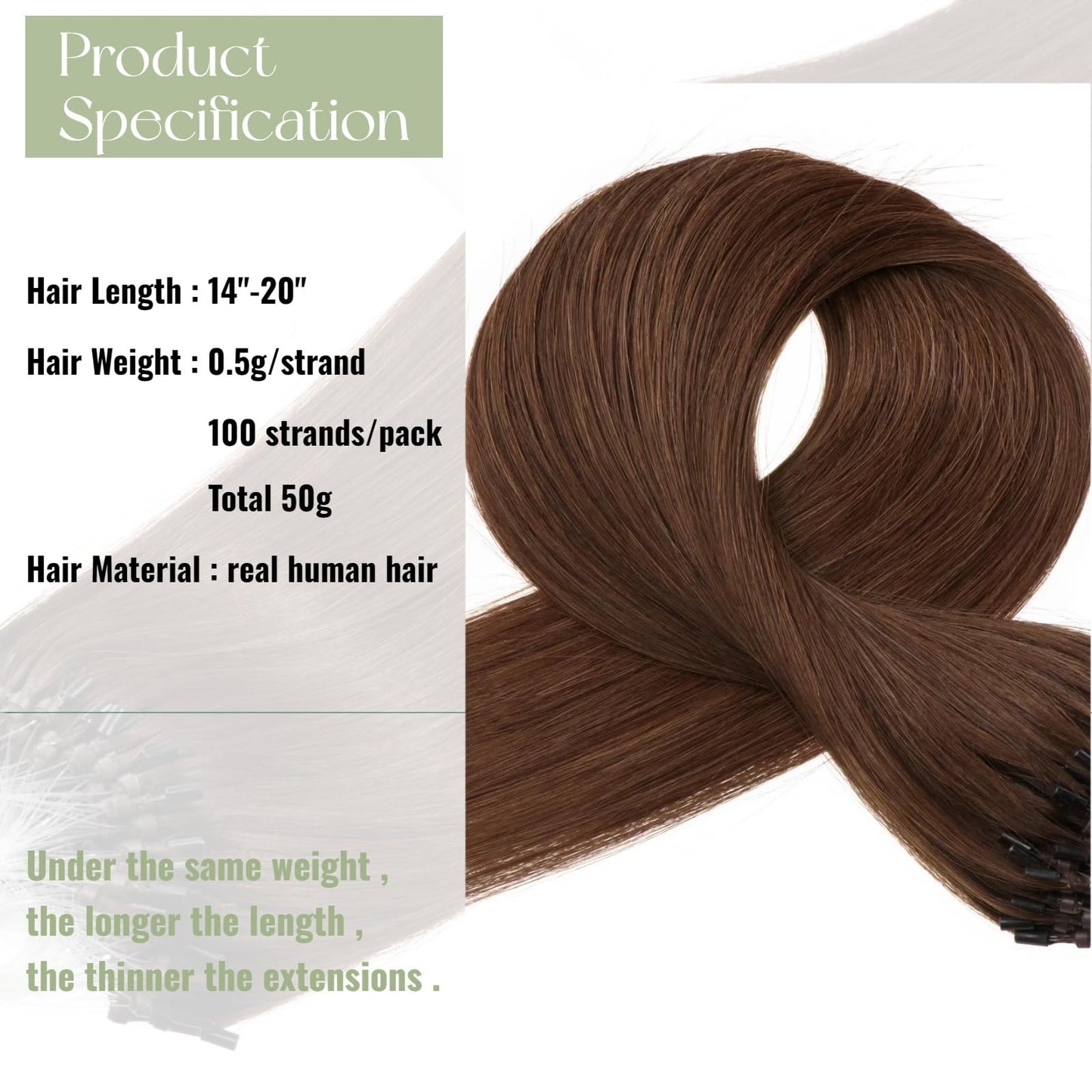 Brown Micro Bead Hair Extensions Short 14 Inch Microlink Human Hair Extensions 100strands 50g Cold Fusion Remy Hair Extension #4 Microlinks Extensions