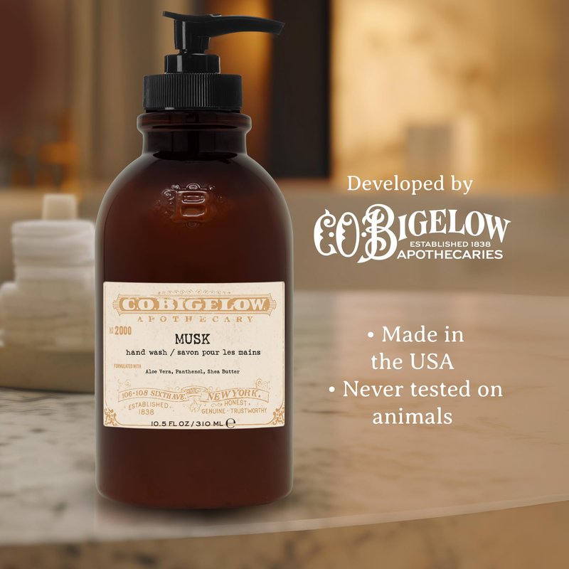 C.O. Bigelow Musk Hand Wash, Iconic Collection Liquid Hand Soap with Shea Butter, Glycerin, Aloe Vera, 10.5 Fl Oz