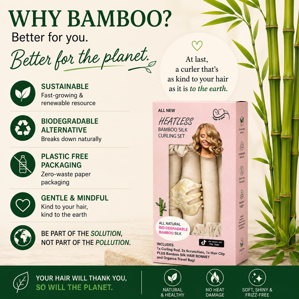 Sleep ‘N Curl Heatless Bamboo Silk Hair Curling Kit with Bonnet