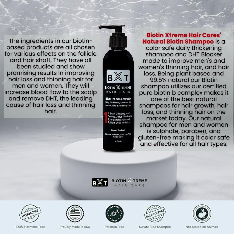 Biotin X Treme Hair Natural Shampoo for Hair Loss & Thinning Hair - Color-Safe, DHT Blocker, Sulfate-Free, Paraben-Free - For Men & Women - Promotes Hair Growth, Strengthens, and Thickens - 8 oz