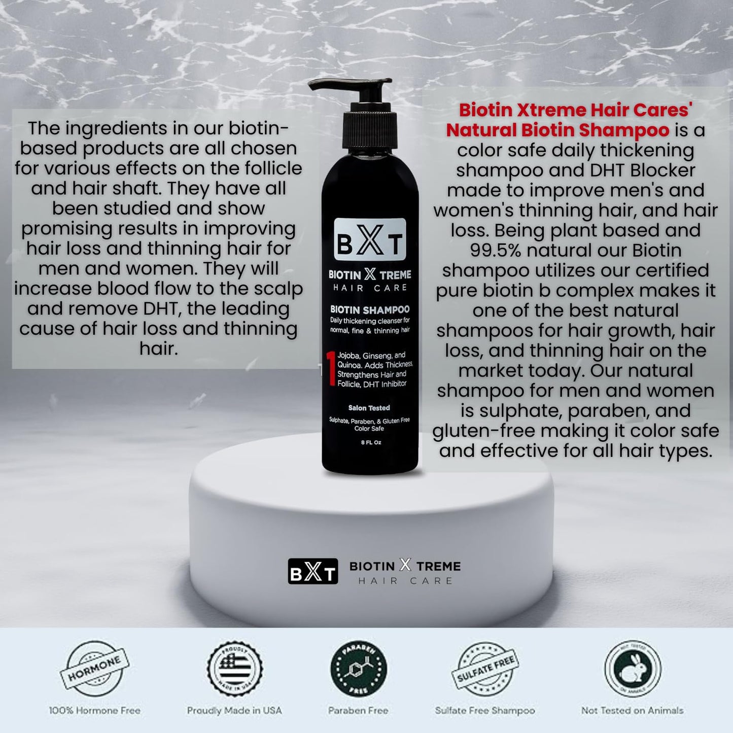 Biotin X Treme Hair Natural Shampoo for Hair Loss & Thinning Hair - Color-Safe, DHT Blocker, Sulfate-Free, Paraben-Free - For Men & Women - Promotes Hair Growth, Strengthens, and Thickens - 8 oz