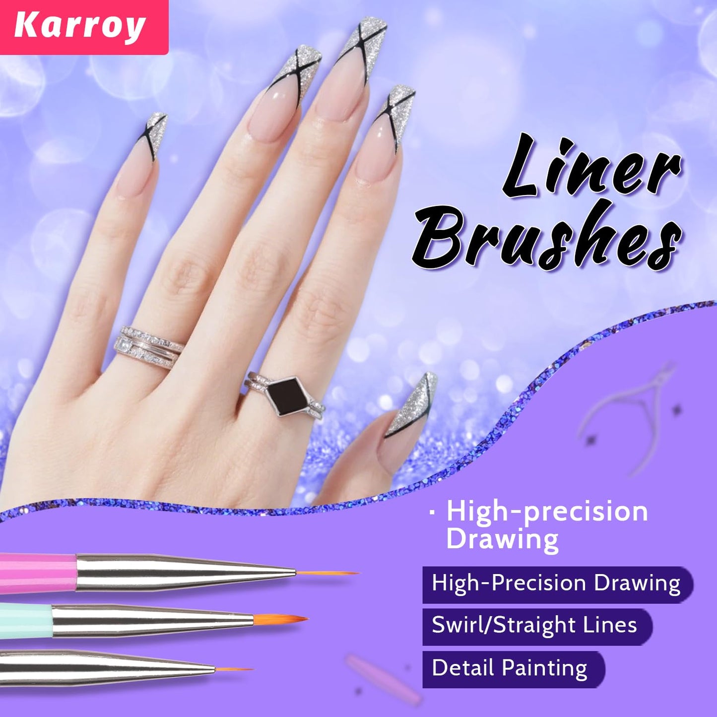 Karroy 100pcs Sponges with Grabber and Nail Art Brushes, Nail Tools Set for Ombre Gradient Nail Gel Painting Gel Kit Multifunctional Nail Brushes for Nail Design (Brushes Grabber Sponges)