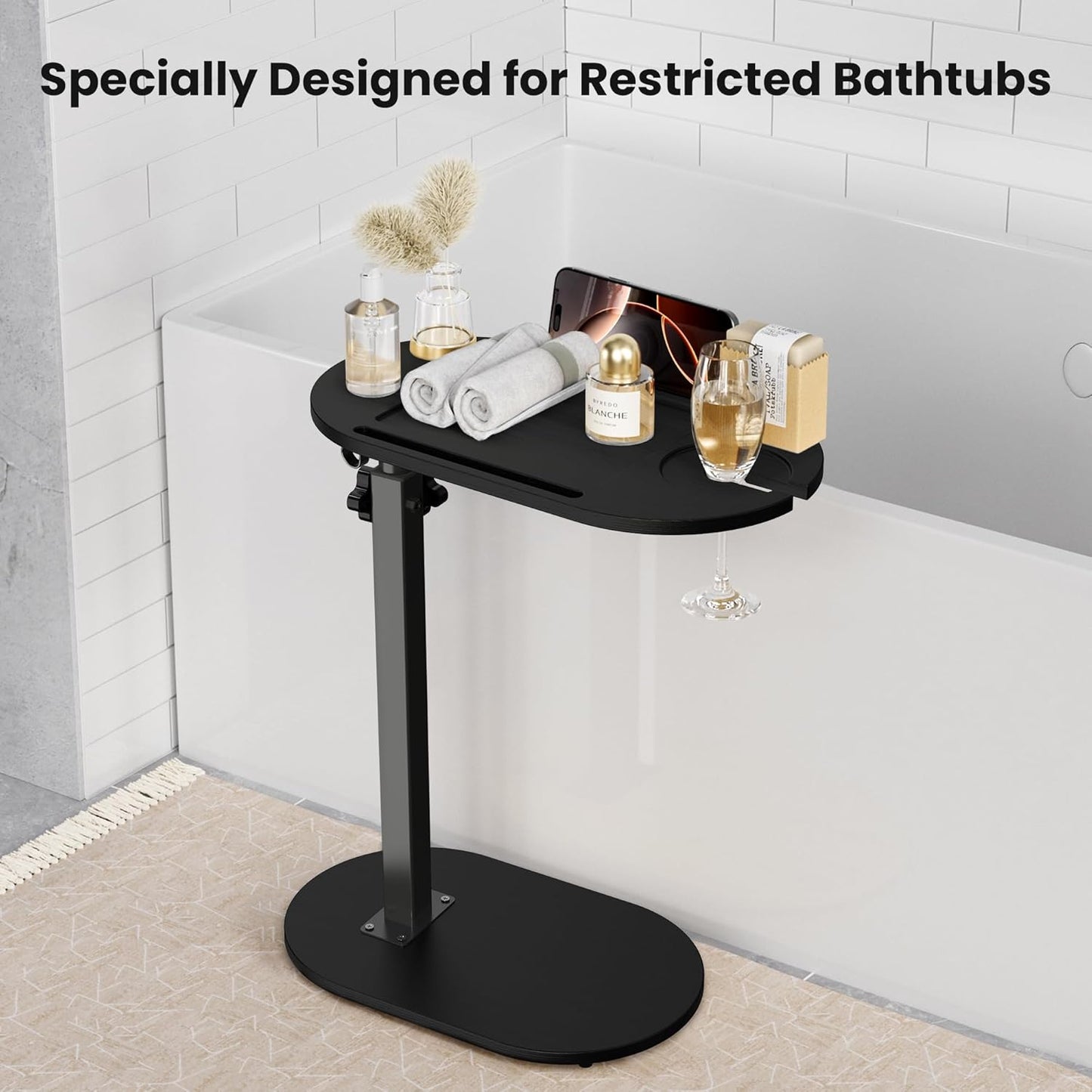 Bamboo Bathtub Table - Adjustable Height Freestanding Bath Tray Caddy | Perfect Housewarming & Wedding Gift