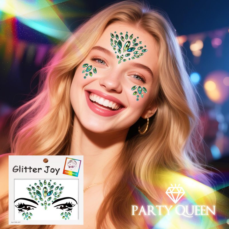 4-Pack Green Face Gems Tattoo,Tears Jewels Temporary Tattoos Stickers for Halloween Festival Music Carnival Party Makeup