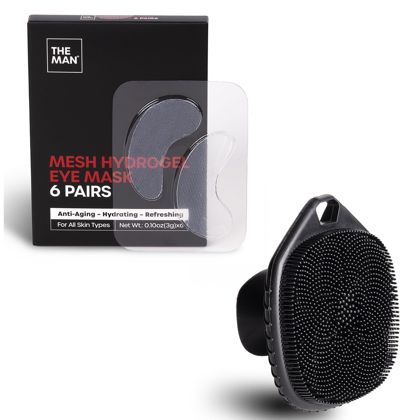 The Man Silicone Face Scrubber, Manual Facial Cleansing Brush & Moisturizing Eye Mask 6 Pairs