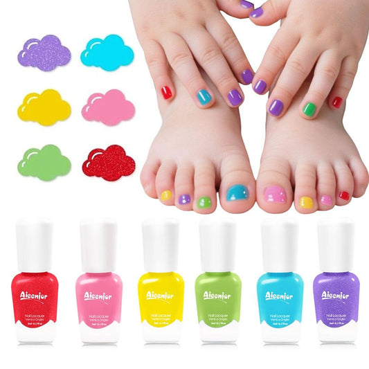 Aieenjor Quick Dry Kids Nail Polish Set, Non-Toxic Toddler Nail Polish, Water-Based Peelable Fingernail Polish for Kids, 6 Color Rainbow Nails Polish for Party, Holiday Favors