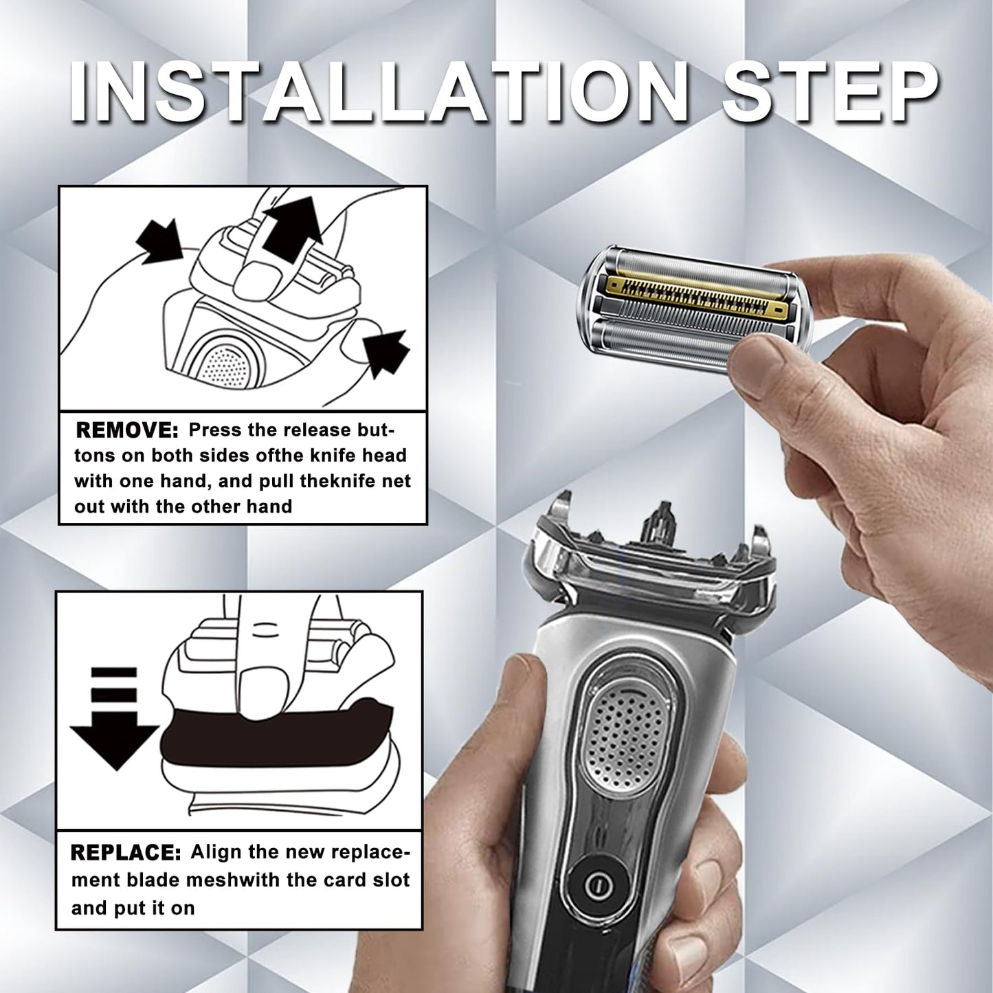 Series 9 94M Electric Shaver Head Replacement Part 94M Silver, Compatible with Braun Series 9 Pro and Series 9 Electric Razors 9290cc, 9291cc, 9370cc, 9293s, 9385cc, 9390cc, 9330s