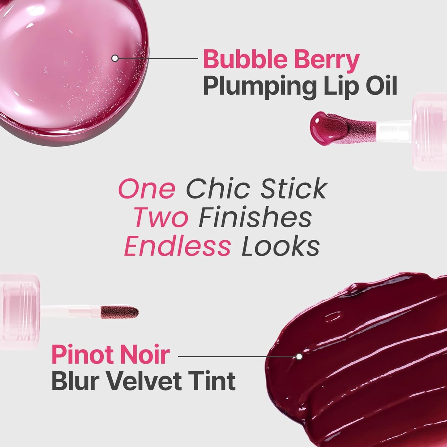Epielle Dual Lip Tint & Oil - 2-in-1 Korean Lip Plumper in Pinot Noir & Bubble Berry | Long-Lasting Color