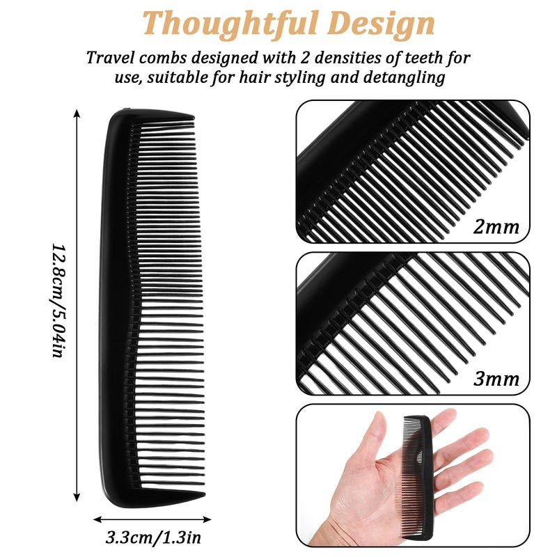 Oqqlin 300 Pcs Hair Combs Bulk, 5 Inch Black Plastic Combs for Men, Women Reusable Pocket Comb with Fine and Wide Tooth for Travel, Hotel, Beard, Homeless, All Hair Types