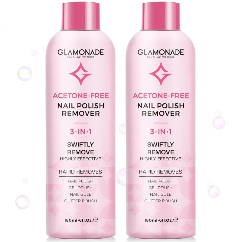 Glamonade Gel Nail Polish Remover - Professional Soak-Off Formula with Natural Rose Seed Oil | 6 FL Oz, Pack of 2