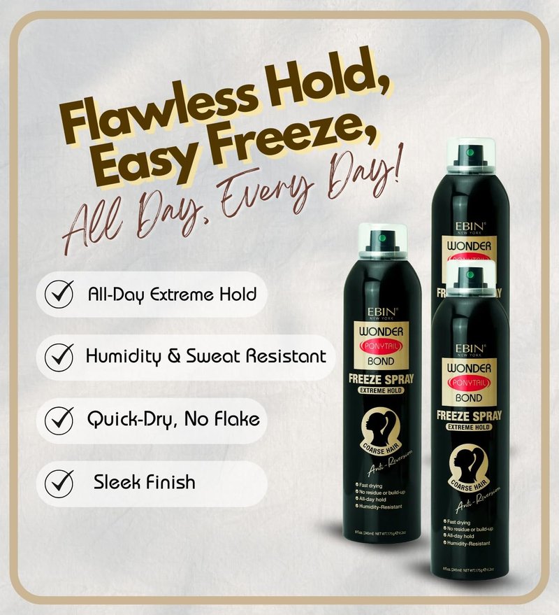 Wonder Ponytail Bond Freeze Spray - Extreme Hold Hair Spray for Sleek Ponytails & Updos | 3 Pack Gift Set