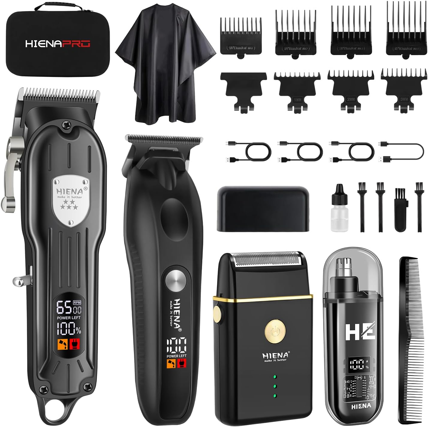 Professional Hair Clipper Set - Cordless Electric Clippers & Beard Trimmers | Rechargeable Barber Kit with Nose Hair Trimmer