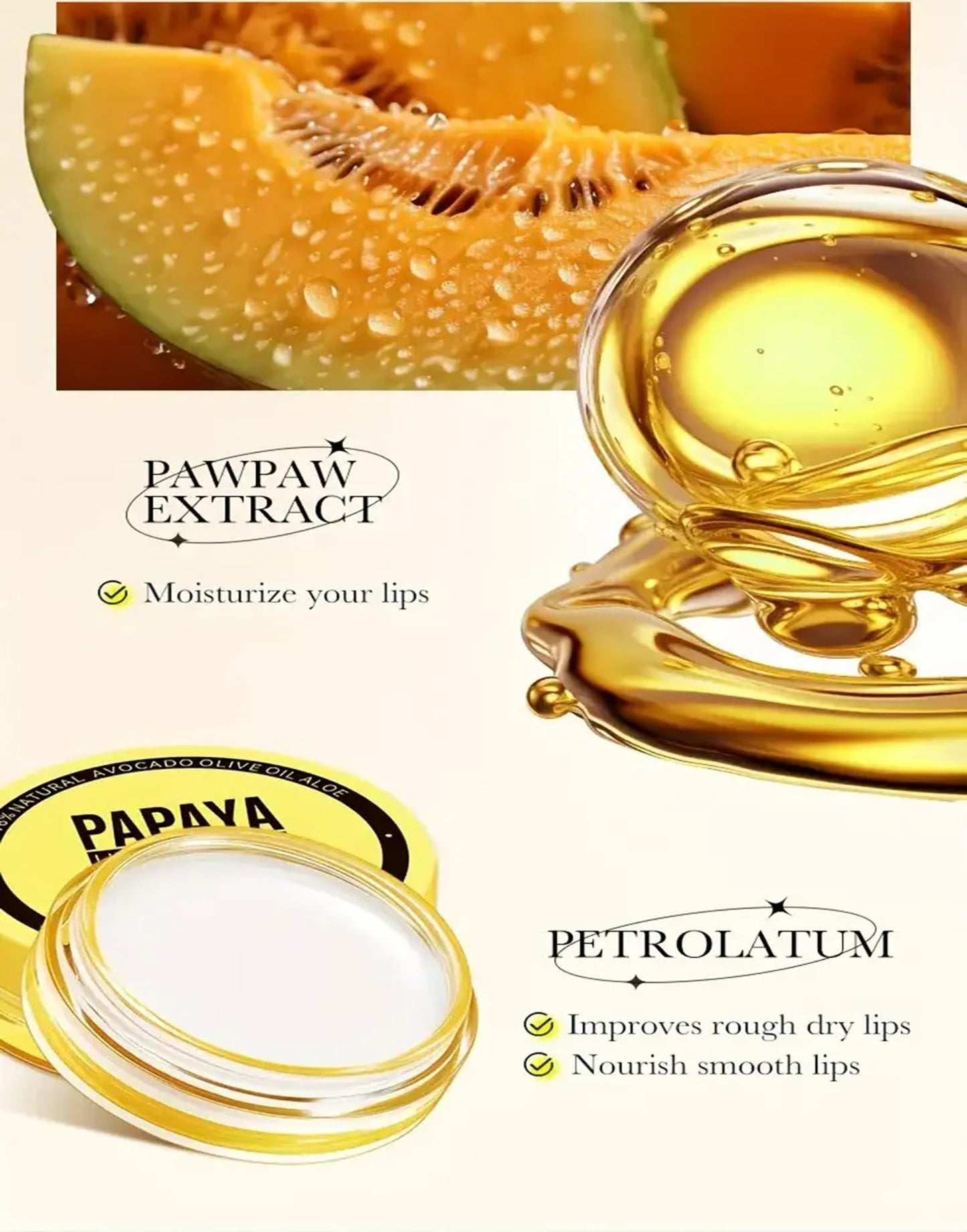 Hydrating Lip Balm for Dry, Cracked Lips - Lip Repair Moisturizer Cream with Papaya Extract for Long-Lasting Moisturizing Smoothing and Softening Suitable for Day & Night Use,6g