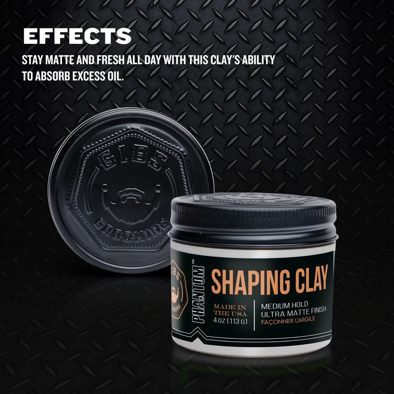 GIBS Grooming Phantom Shaping Clay (4 oz) Medium Hold, Ultra Matte Finish - Adds Volume & Texture, Absorbs Excess Oil - Fiddlehead, Fern, Clove & Sandalwood Fragrance - Hair Clay for Men - Made in USA