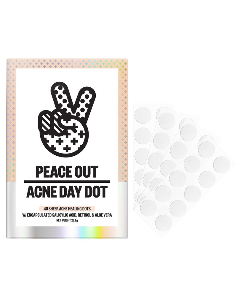 PEACE OUT Acne Day Dot Sheer Hydrocolloid Pimple Patches, Invisible Acne Spot Patches with Encapsulated Salicylic Acid, Retinol, and Aloe Vera (40 count)