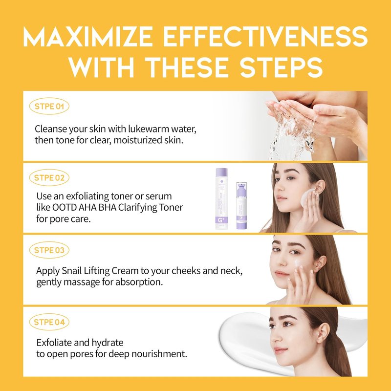 #OOTD Snail Mucin Moisturizer Cream for Face and Neck, Firming & Deep Hydrating Facial Cream, Smoothing Korean Skincare for Glass Skin (3.38 Fl Oz)