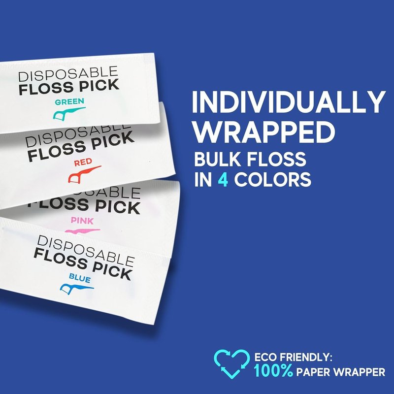 Floss Picks - 450 Individually Wrapped Multi-Color Dental Flossers | Easy Grip Disposable for Travel