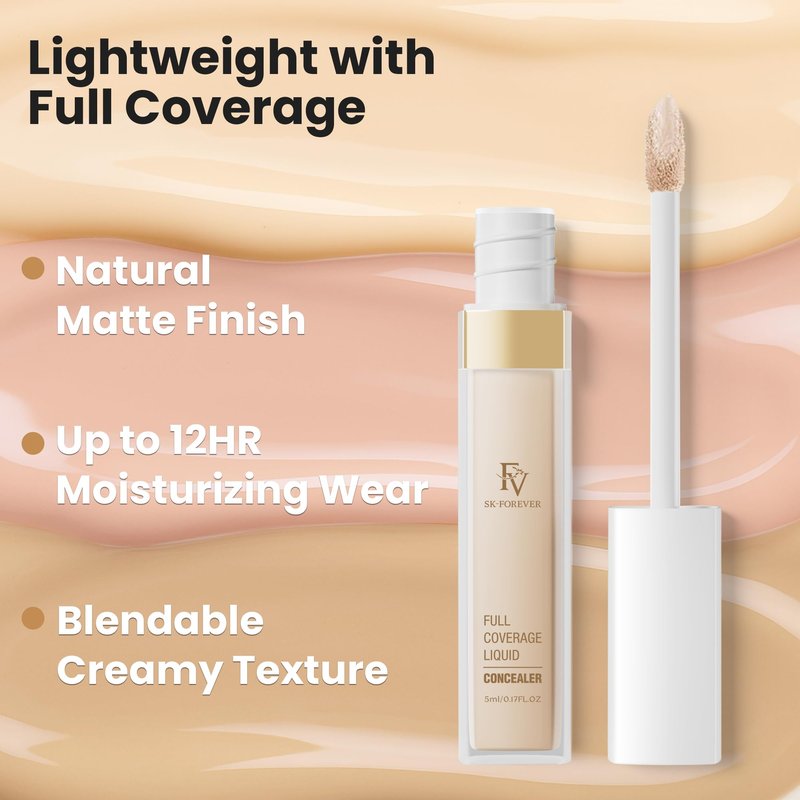 FV Liquid Matte Concealer for Dark Circles, Redness, Fine Lines and Acne, Lightweight Formula, Full Coverage, Longwear & Waterproof, Hydrating Concealer Makeup, 01 Fair