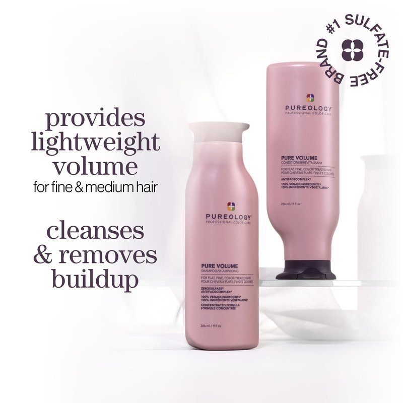 Pureology Pure Volume Shampoo & Conditioner Set - Enhances Volume and Movement, For Flat, Fine, Color Treated Hair, Lightweight, Sulfate-Free & Vegan, 33.8 Fl Oz