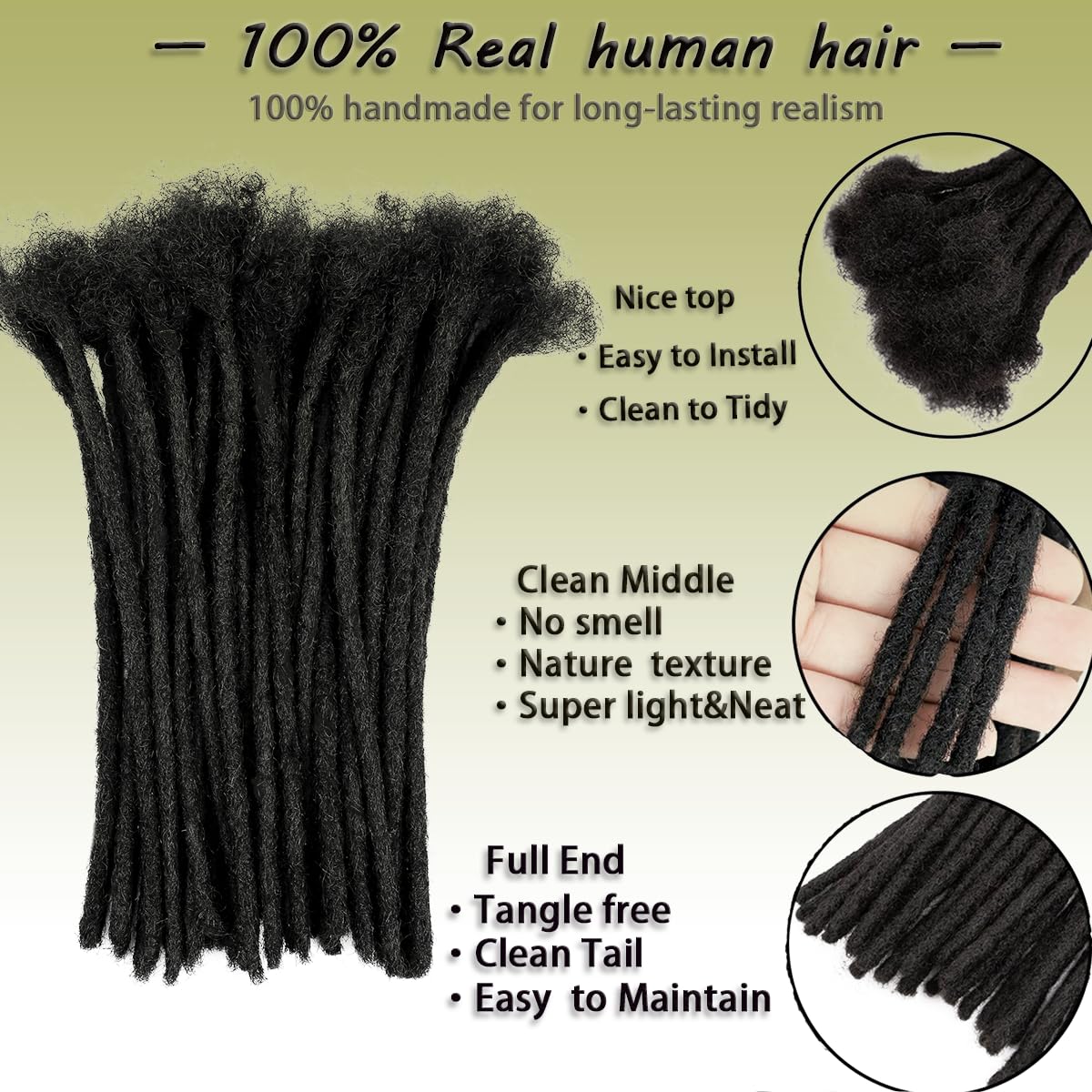 Locs Extension Human Hair 8 Inches 30 Str Dreadlock Extension 100% Full Handmade Locs Extension for Woman/Man/Kids 0.6cm Dreadlocs Human Hair Can be Curly and Dyed