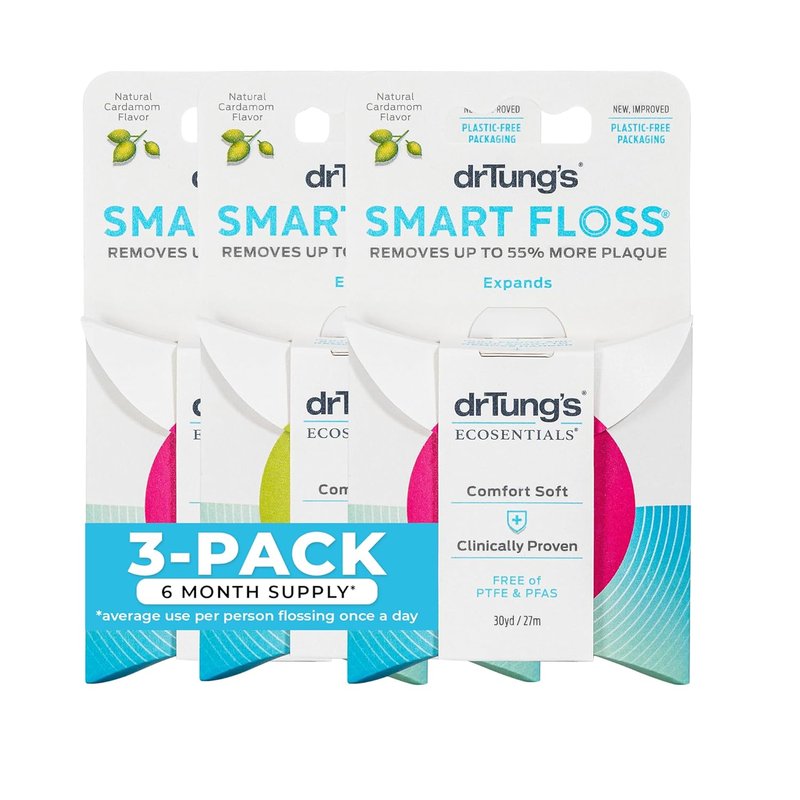 DrTung's Natural Dental Floss - PTFE & PFAS Free, Gentle on Gums | Cardamom Flavor (Pack of 3)