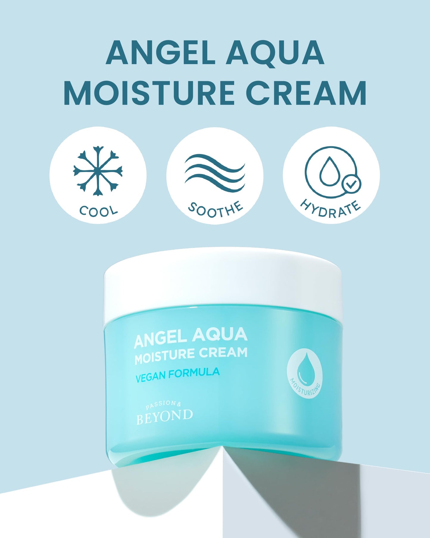 BEYOND Angel Aqua Moisture Cream (10.2 fl oz, Pack of 2) - Vegan Cooling Face Gel Moisturizer - Hydrating & Soothing Cica, Hyaluronic Acid, Panthenol - Korean Skin Care, Value Size Skincare Set