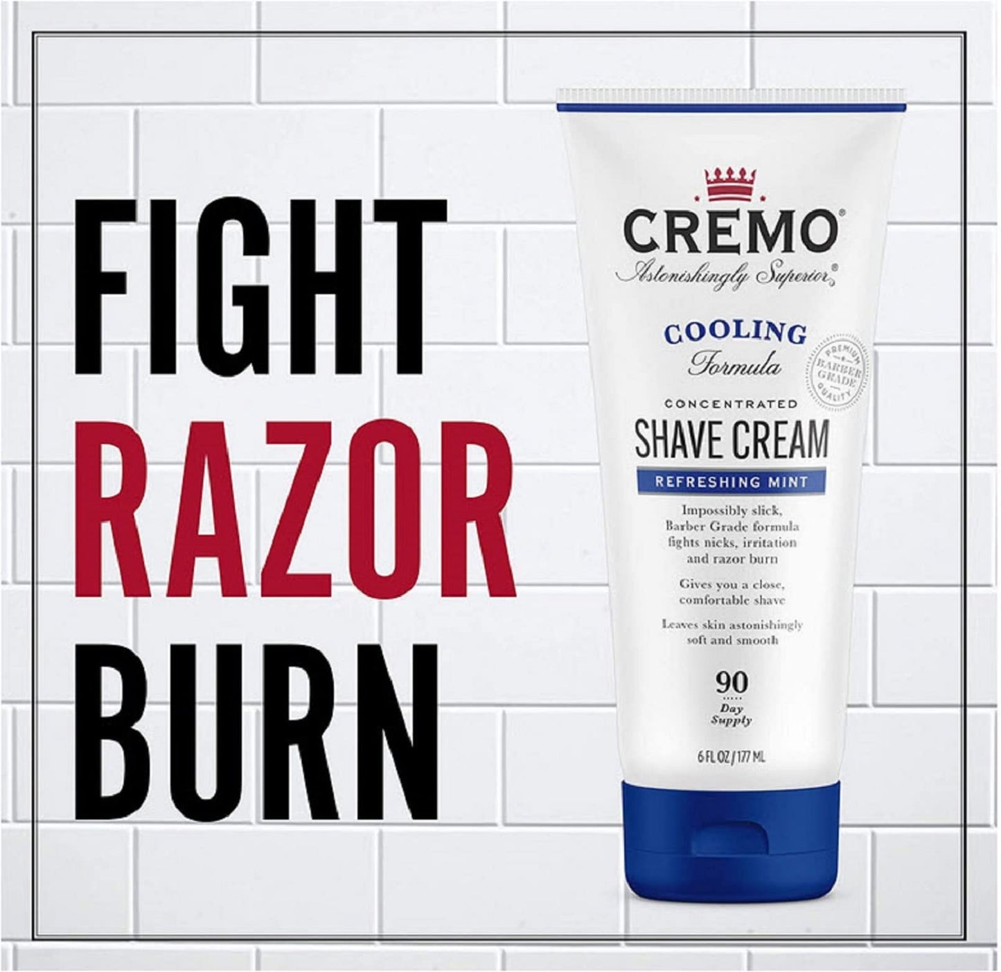 Cremo Barber Grade Cooling Shave Cream Bundle, 2 Pack 6 Fl Oz Ultra-Slick Shaving Cream Fights Nicks, Cuts and Razor Burn, WHITE