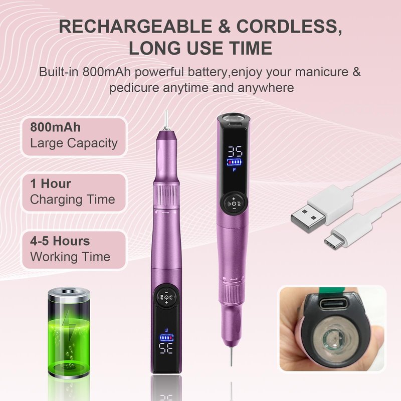 Electric Nail Drill Rechargeable Professional,2 in 1 Nail Grinder & UV Lamp Combo,35000 RPM,Portable Cordless Nail File Machine for Acrylic Nails,Gel Polishing,Shaping Nails,Manicure Art Tools