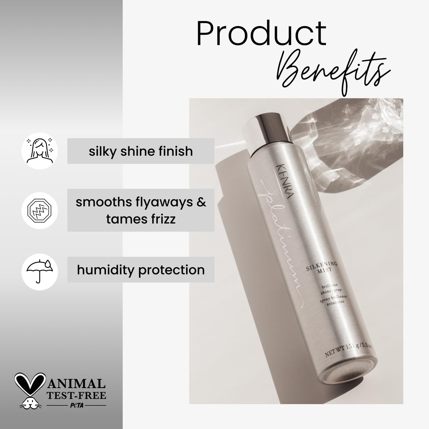 Kenra Professional Platinum Silkening Mist 80% | Brilliant Shine Spray | Smooths Flyaways, Detangles and Tames Frizz | Humidity Protection | All Hair Types | 5.3 oz