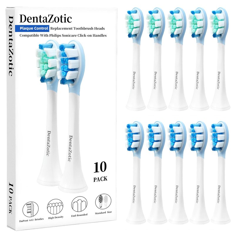 DentaZotic Plaque Control Replacement Heads for Philips Sonicare, Electric Toothbrush Replacement Heads for Adults, White 10 Pack