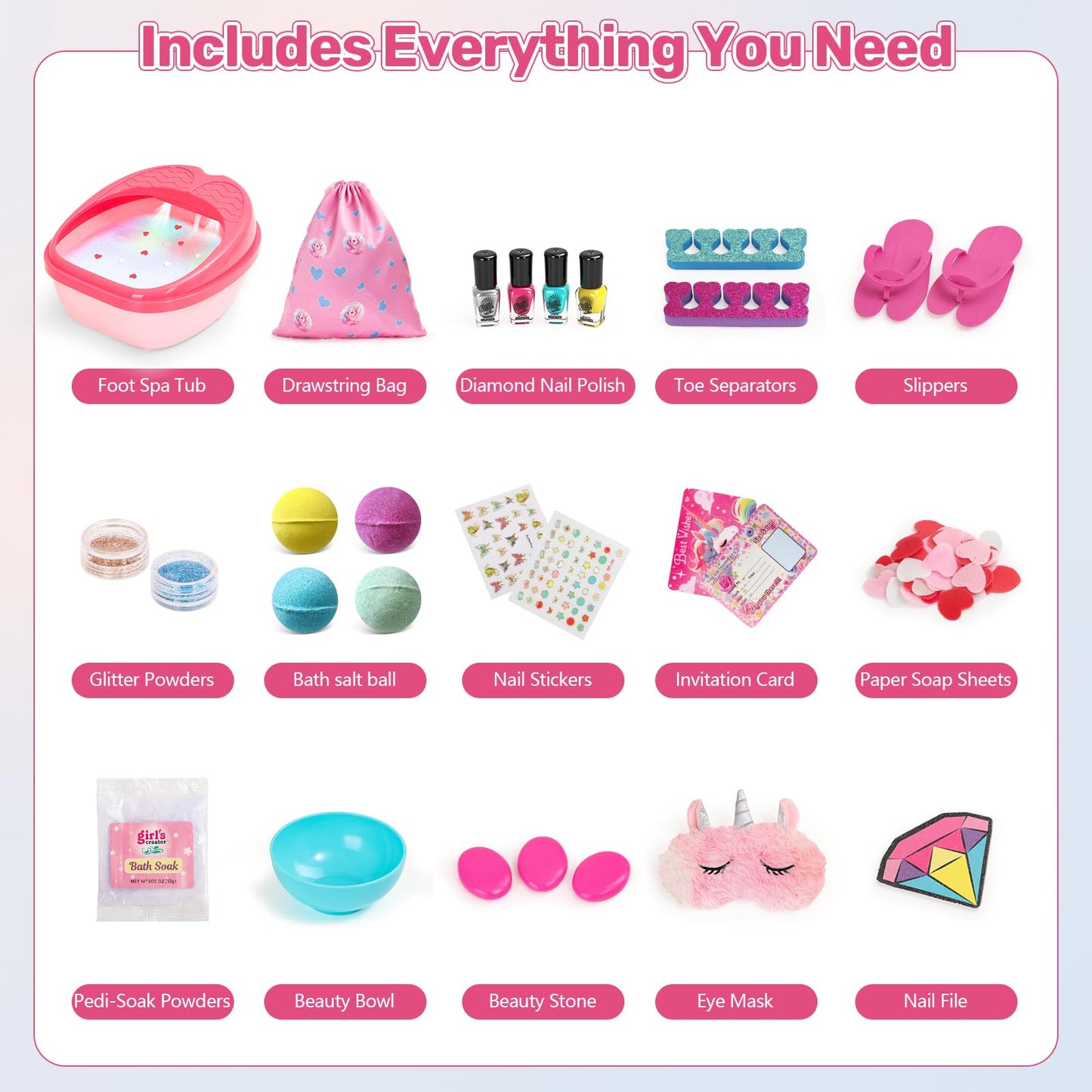 Kids Foot Spa Kit - Kids Spa Day Kit for Girls 4-12 Years. - Pedicure Foot Spa, Girls Spa Set Nails Art Salon Girl Stuff - Parties & Christmas Birthday Gifts for 7 8 9 10-12 Year Old Girl Gifts