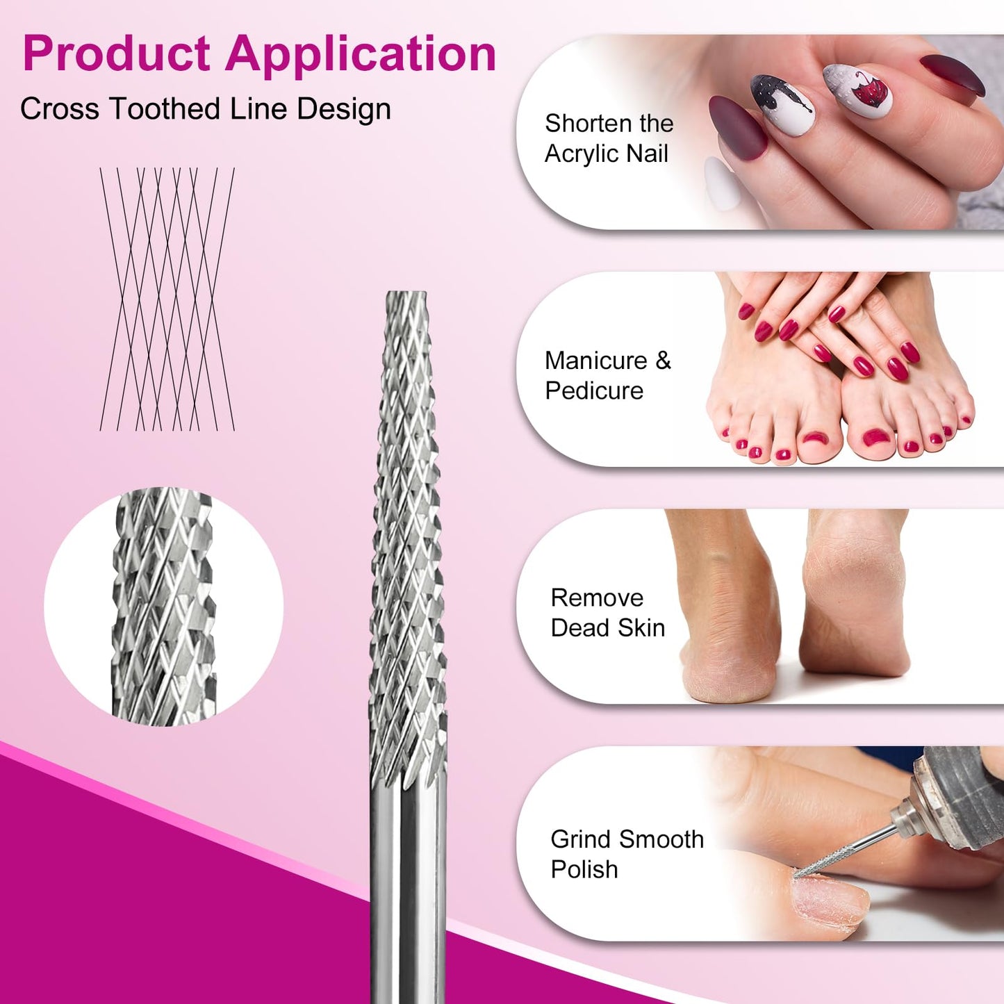 Vnjaoi Tungsten Carbide Nail Drill Bit, Cuticle bit for nail drill 3/32" Safety Under Nail Carbide Cuticle Cleaner Bit for Nail Prep, Nail Trimmer, Professional Nail Art Tools for Manicure