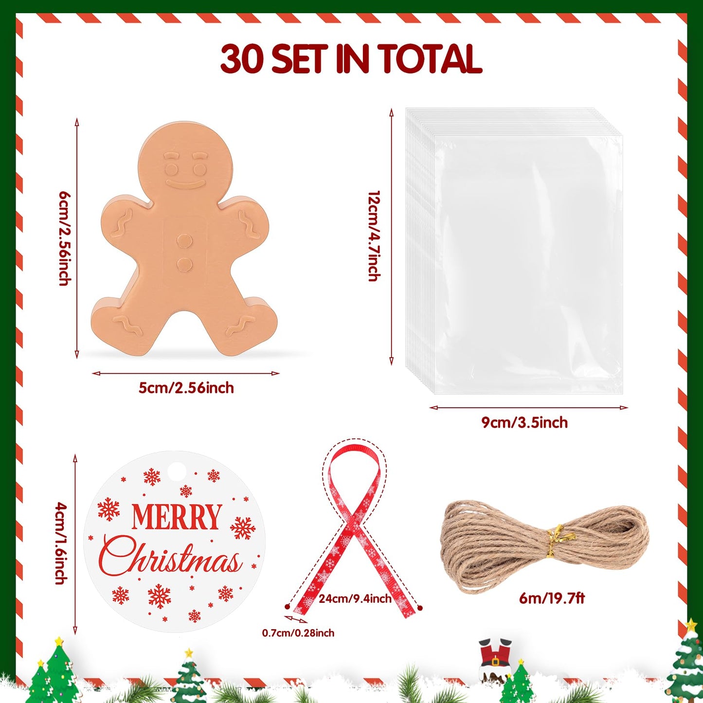 Heigble 90 Pcs Christmas Soap Bars Christmas Gift Bulk with 30 Holiday Glycerin Snowflake Xmas Tree Santa Clause Gingerbread Men Soap 30 Bag 30 Tag for Guest Coworker Bathroom(Brown,Gingerbread)