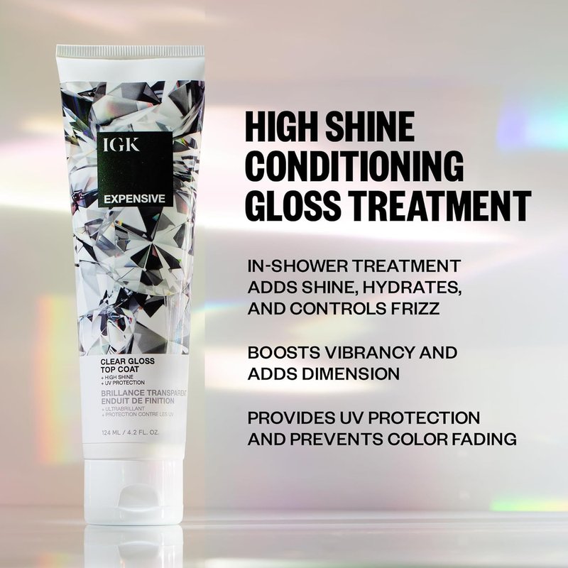 IGK Clear Gloss Top Coat - Shine, Strengthen & Smooth Finish | Vegan & Cruelty-Free | 4.2 Oz (Pack of 2)