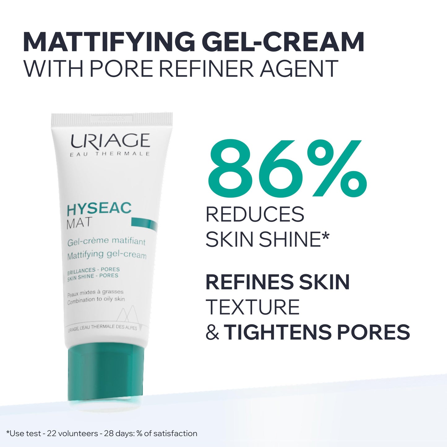 Uriage Hyseac Mat Mattifying Gel-Cream, Primer & Moisturizer, Reduces Skin Shine, Absorbs Excess Sebum, Tightens Pores, Ideal Makeup Base, Light Cream