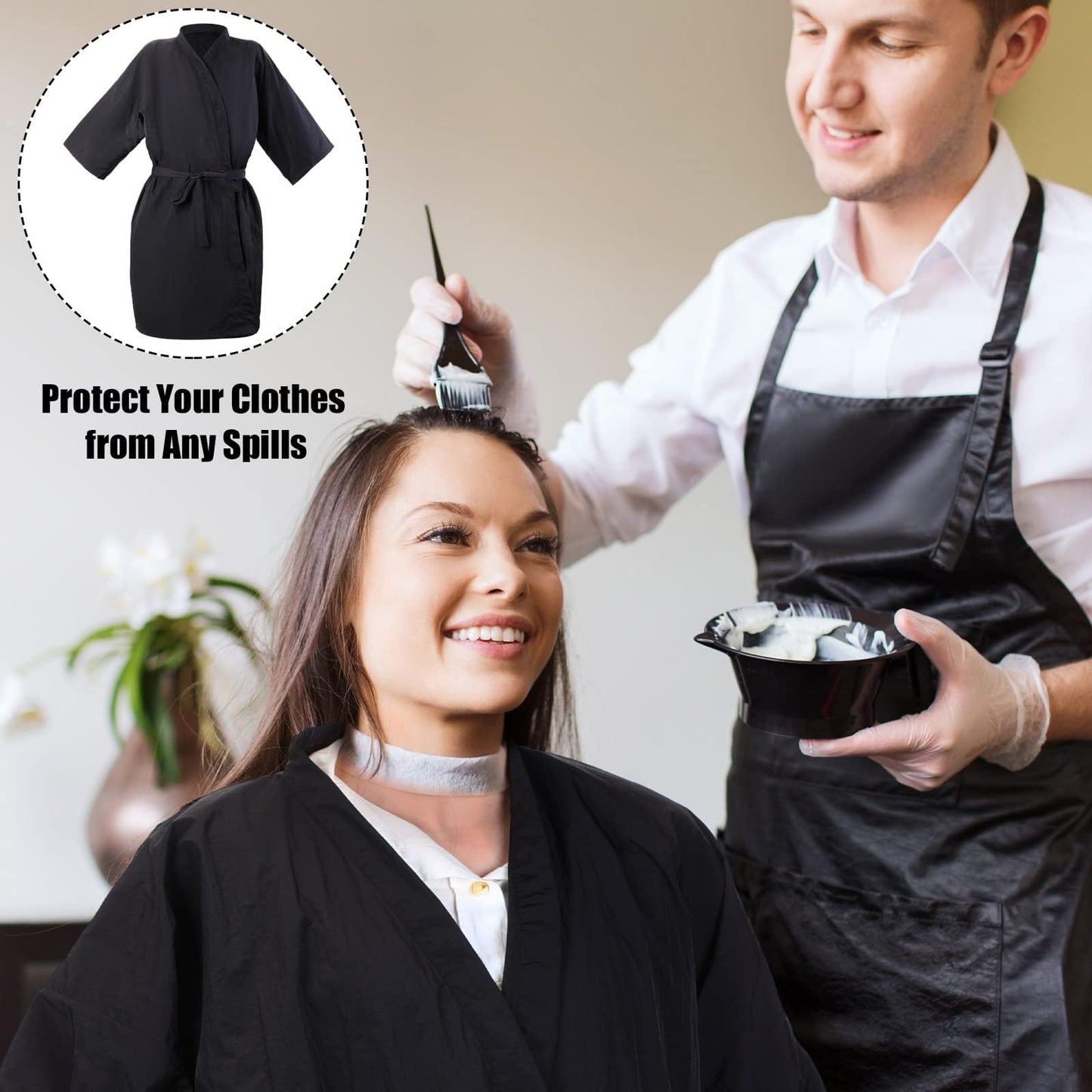 Fancystyle Pack of 20 Disposable Spa Robes Travel Kimono,Hair Salon Smocks Capes Haircut Cape Salon Robesfor Spa -Black/White