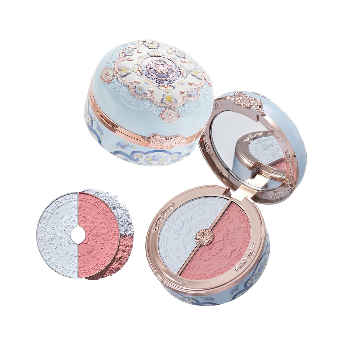 Butterfly Cloud Collar Highlighting & Blush Duo | Buildable Blue & Pink Matte Palette, 0.21 Oz (02 Seaborne Moon)