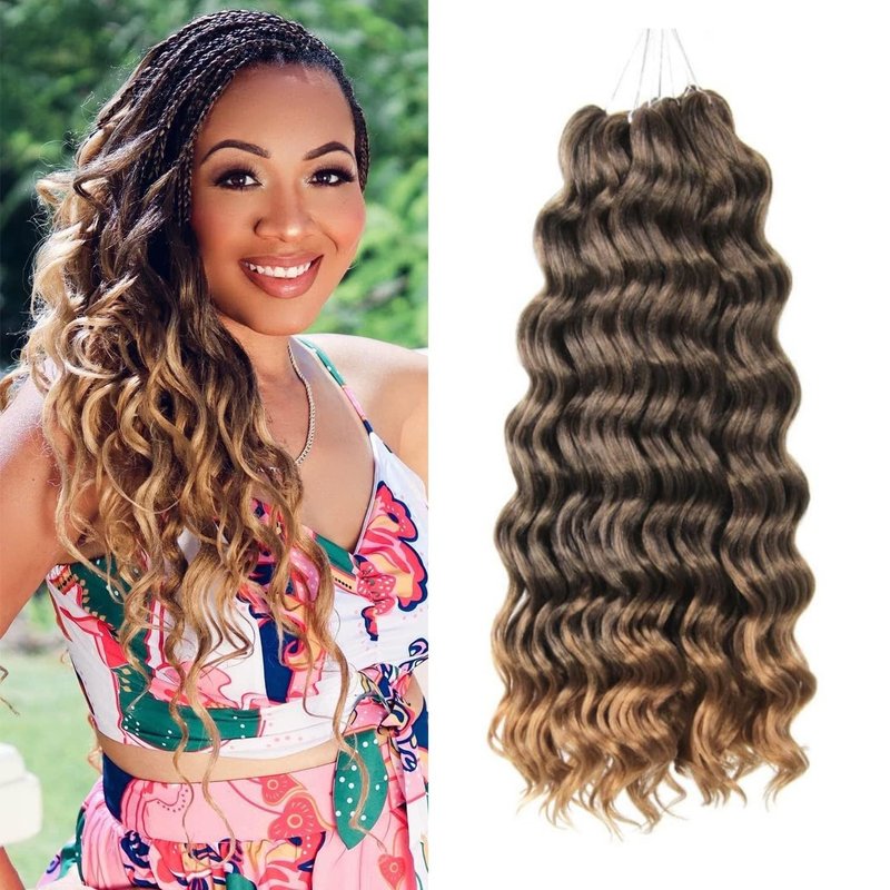 Ocean Wave Crochet Hair - 18 Inch Soft Deep Twist Braids | Synthetic Wavy Extensions (T27 Ombre Honey Blonde)