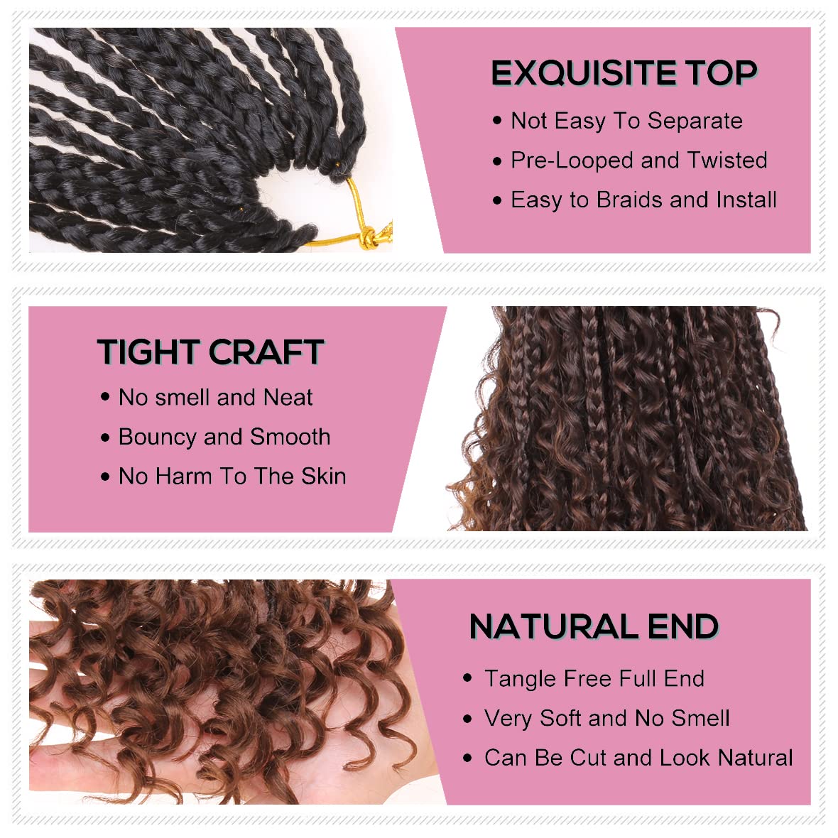 COOKOO 14 Inch Goddess Box Braids Crochet Hair With Curly Ends 8 Pack Synthetic Bohomian Hippie Box Braids Crochet Hair Pre Looped Braiding Hair Extension for Black Women T30#