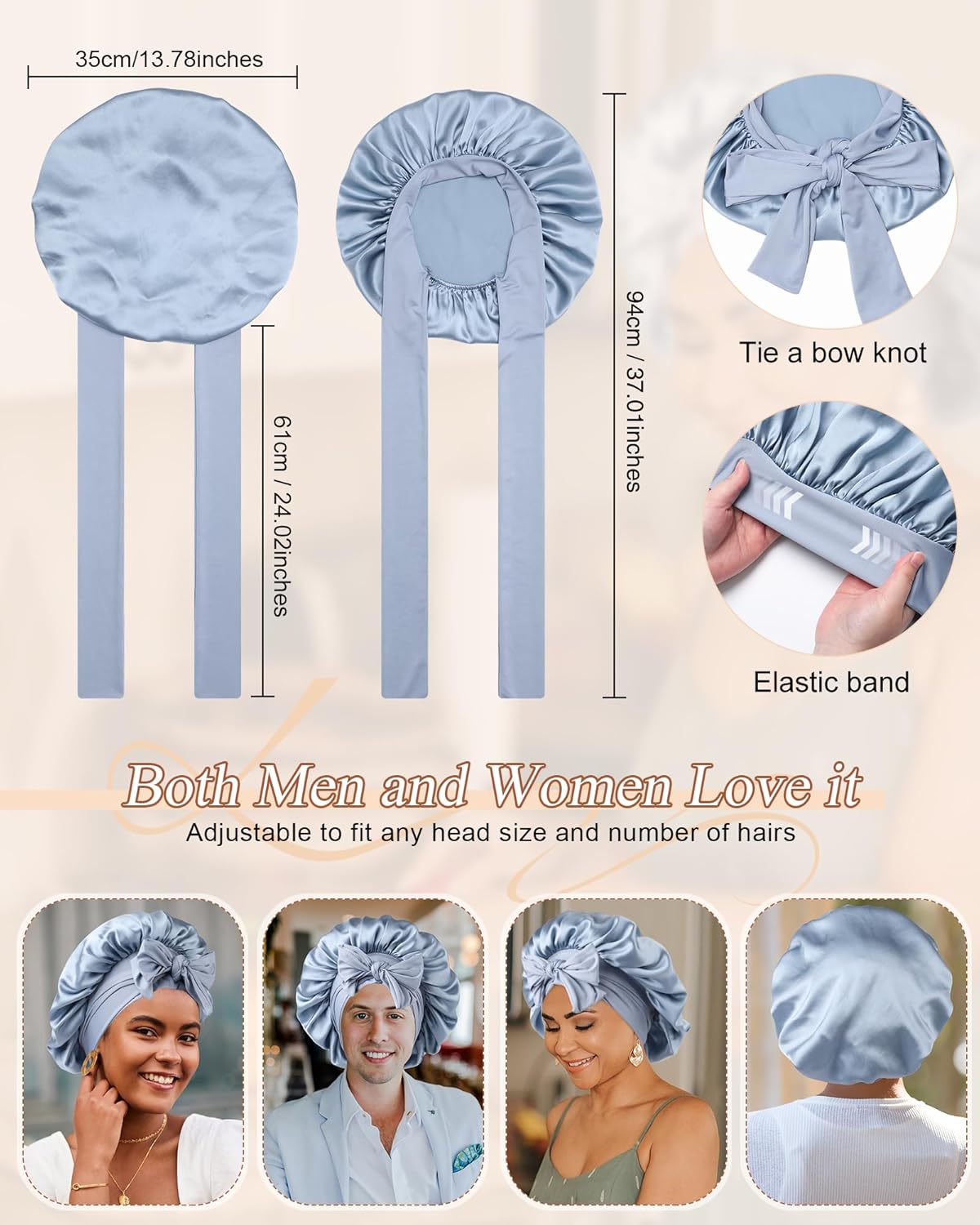 Silk Bonnet - 100% Mulberry Hair Wrap for Women | Comfortable Sleep Night Cap with Elastic Band