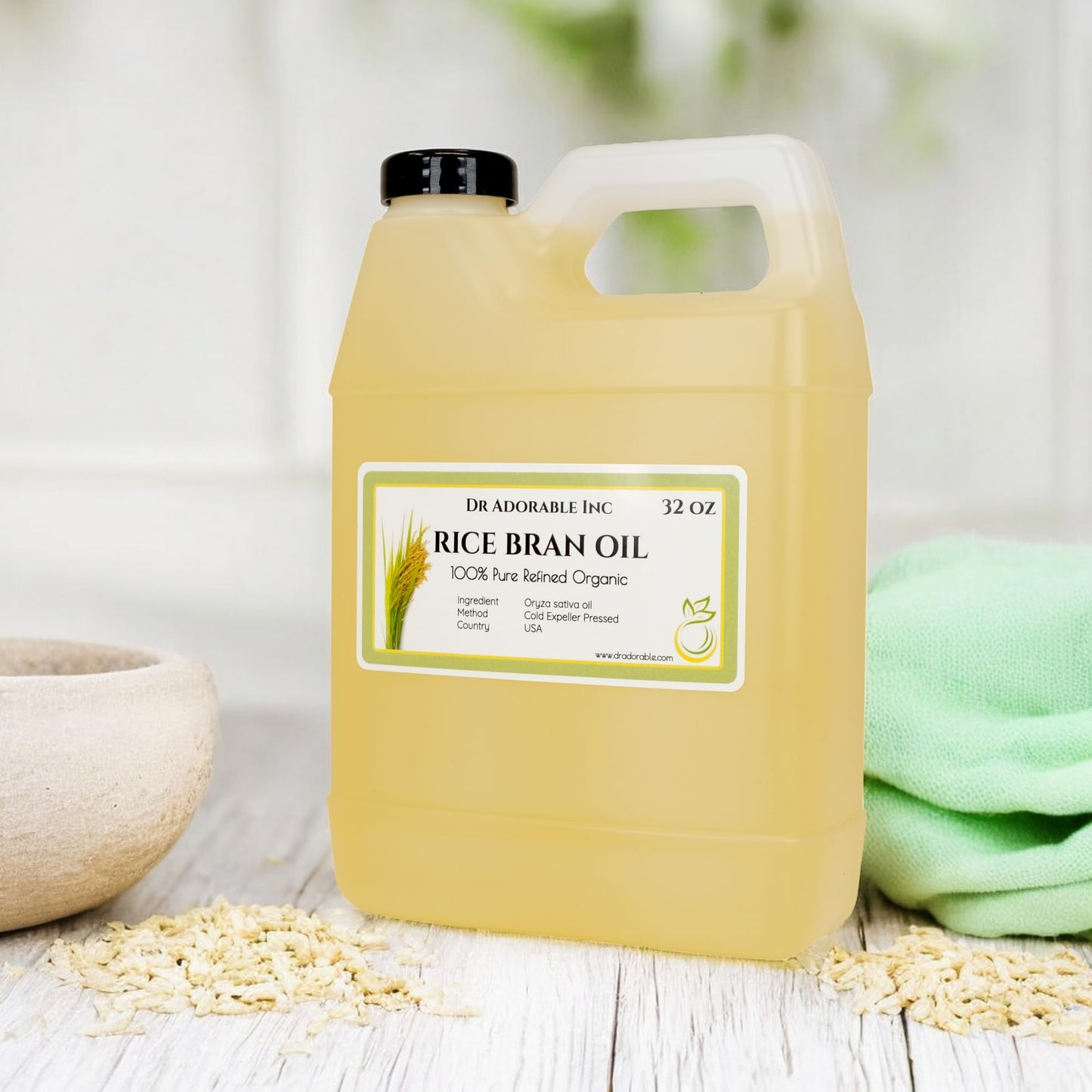 Dr Adorable - 32 oz - Rice Bran Oil - 100% Pure Natural Premium Organic Cold Pressed