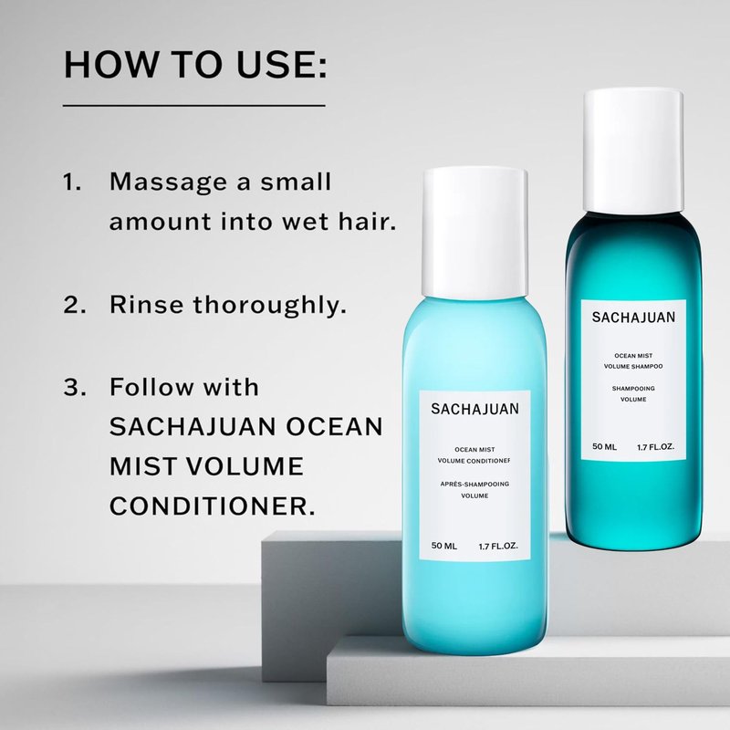 SACHAJUAN Ocean Mist Shampoo & Conditioner Travel Duo | Weightless Volume & Texture | Strengthens Fine Hair with Ocean Silk Technology | Vegan & Paraben-Free | TSA-Friendly | Set of 2